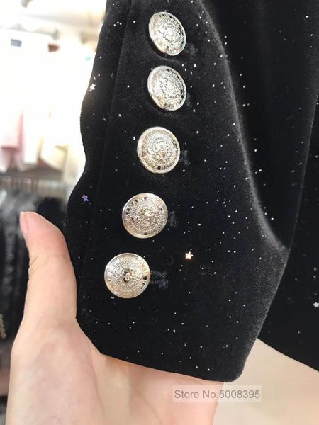 

women's suits & blazers black star night sky sequin double breasted velvet blazer shawl lapels silver embossed buttons flap pock, White;black