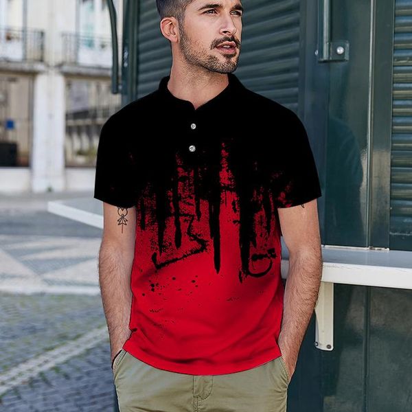 

men's polos brand shirt 3d short sleeve splash ink printing sports plus size m-4xl camisa, White;black