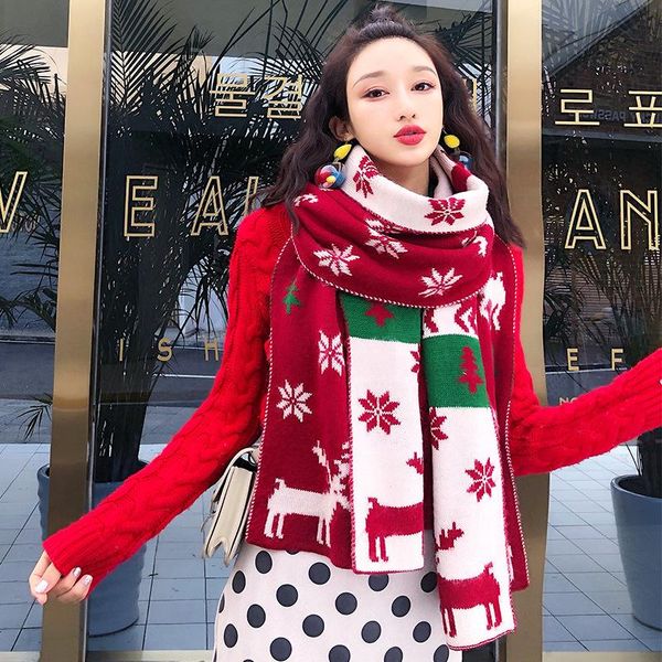 

scarves shawl women's scarf winter headband warm thickened double-sided medium length christmas elk style female wool bandana tippet, Blue;gray