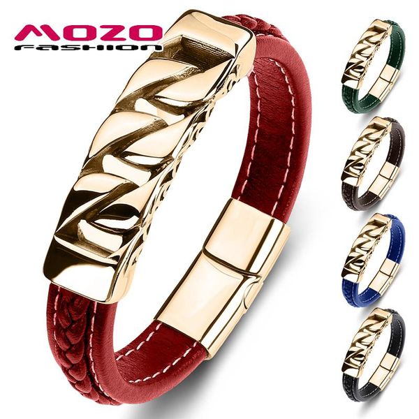 

charm bracelets trendy men bracelet genuine leather stainless steel bangle women fashion jewelry red, Golden;silver
