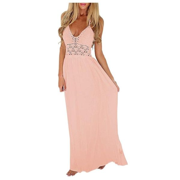 

casual dresses women's elegant lace crochet maxi long dress backless sleeveless halter evening party boho beach sundress vestidos, Black;gray