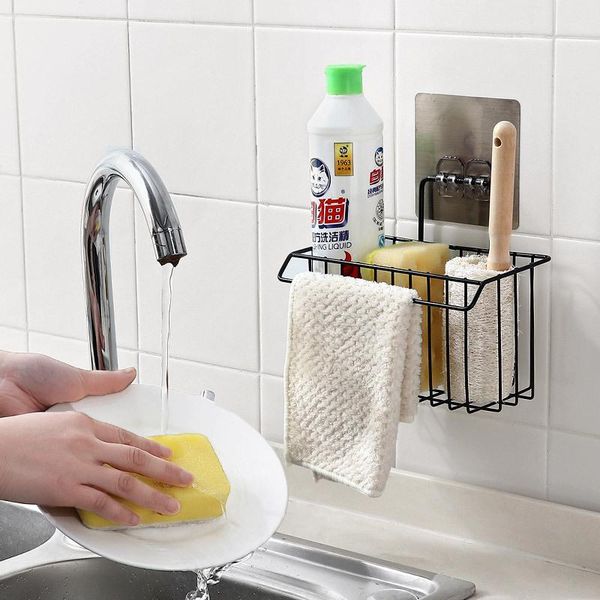 

storage baskets iron rag household sink hanging basket detergent sponge rack