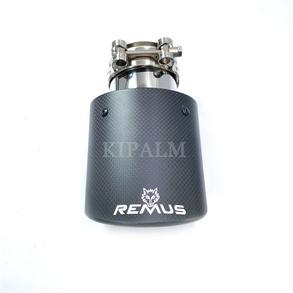 

1 pcs car universal oval matte carbon fiber exhaust muffler tips with remus logo for bmw benz audi hyundai