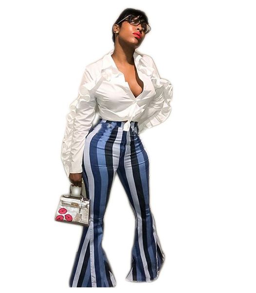 

women's pants & capris striped flare women plus size elastic high waist palazzo wide leg trousers boho bell bottom leggings hippie, Black;white