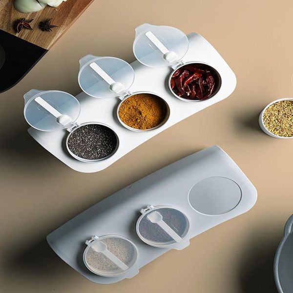 

storage bottles & jars seasoning jar container household kitchen supplies with lid spoon combination box three grid tools
