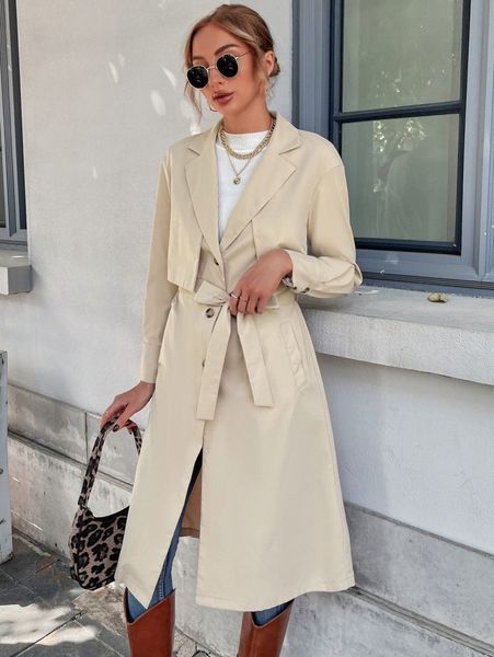 

single breasted belted trench coat x1sr#, Tan;black