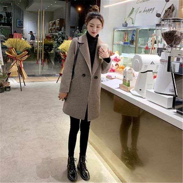 

women's woolen coat autumn winter fashion female long coats 2021 new ladies thin coats casual loose women wolen jackets n508, Black