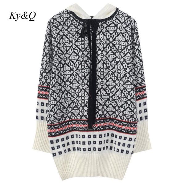 

women's sweaters 2021 women runway christmas pullover hooded collar personality embroidered long sleeve warm loose sweater winter cloth, White;black