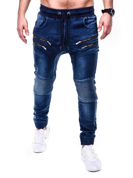 

men's jeans pants casual running zipper stylish slim joggers masculino, Blue
