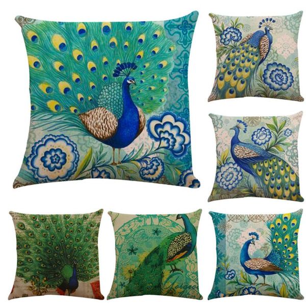 

pillow peacock printed flax european style mixed cushion cover 45x45