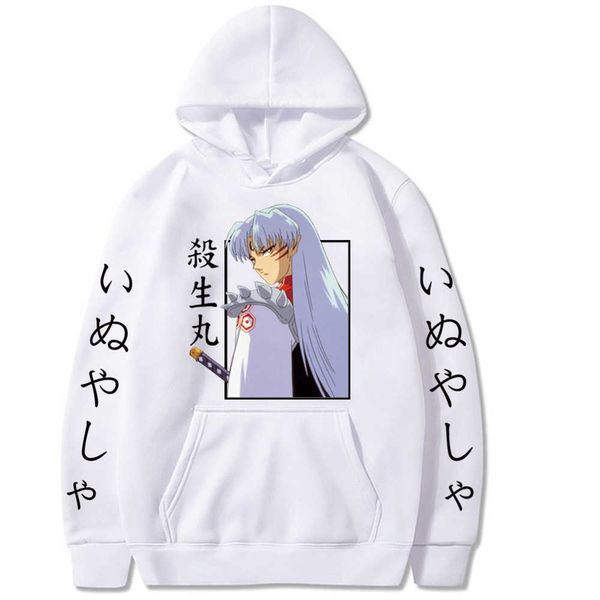 Felpa con cappuccio anime InuYasha Sesshomaru manica lunga allentata Hip Hop Moda Manand Donna Panno Y0804