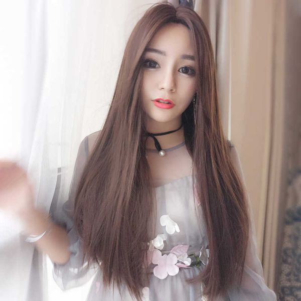 

korean wig women's long straight hair without bangs, Black