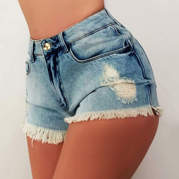 

wine pockets women slender effen color ripped denim shorts, White;black