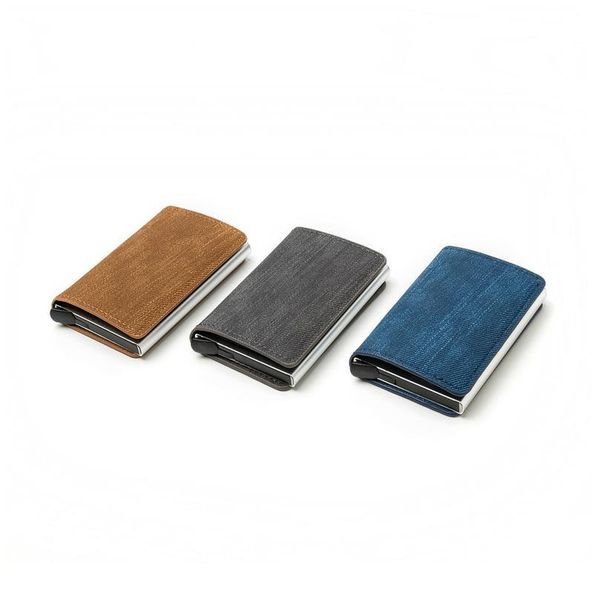 

bycobecy denim card holder rfid blocking card holder anti-theft clutch single box men women wallet business pop-up metal jllurn