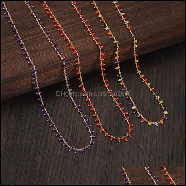 

chains & pendants jewelrychains handmade mix color tiny beads tassel chain necklaces for women bohemian blue red acrylic beaded summer jewel, Silver