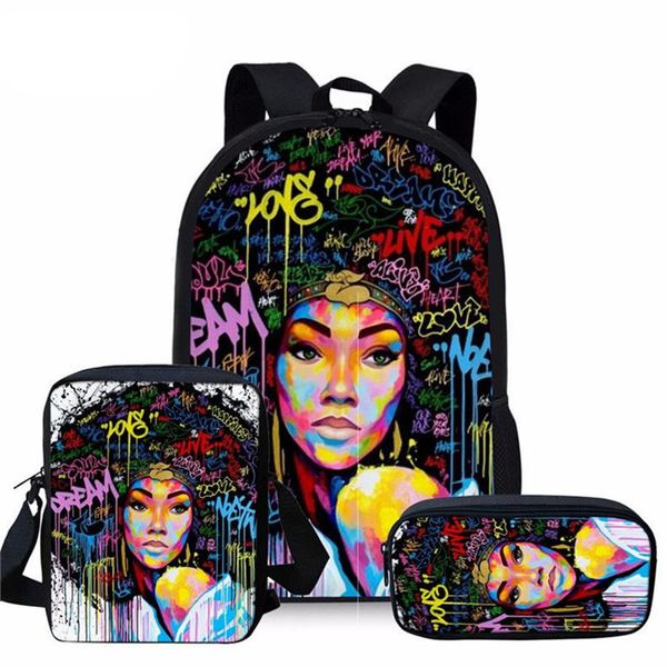 

backpack 3d african girl 3psc/set children boys girls oxford waterproof lapprimary middle school students schoolnag