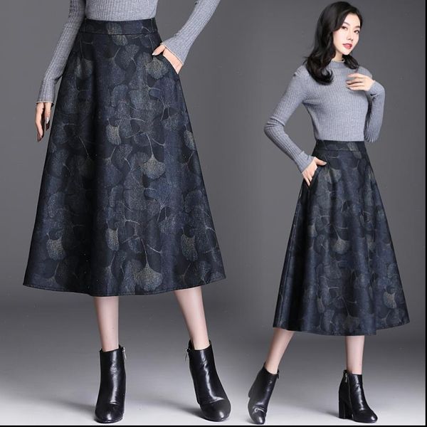 

brand woman skirt 2020 fall winter skirts womens clothes plus size korean style tall waist woolen cloth vintage clothing, Black