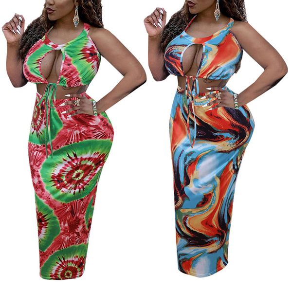 

female two piece suit women s floral print round neck sleeveless hollow out long skirt 2pcs set clothing, Black