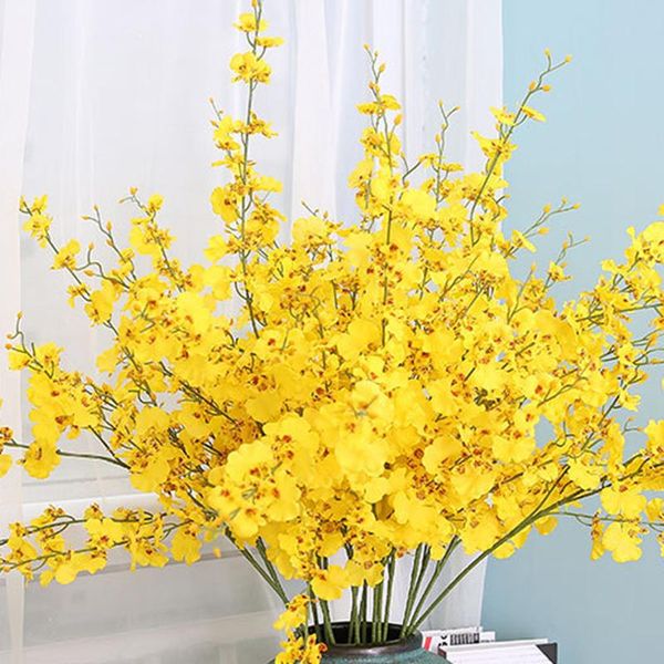 

decorative flowers & wreaths 5 heads artificial flower yellow dancing orchid vases for wedding home decoration phalaenopsis bouquet silk chr