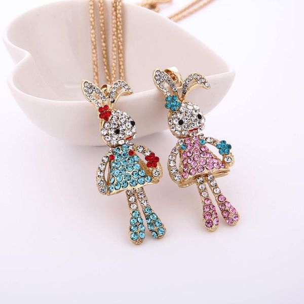

pendant necklaces susenstone 2021 women crystals rhinestone sweater pendants cute luxury jewelry necklace #30, Silver