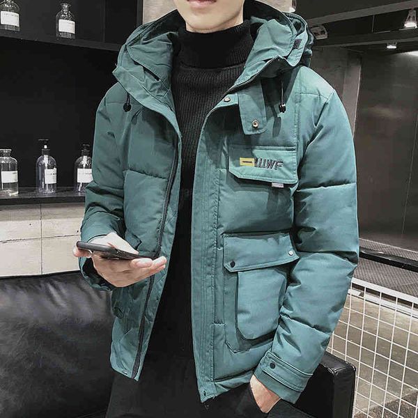 

2021 new winter men parka big pockets casual et hooded solid color 5 colors thicken and warm hooded outwear coat size 5xl, Black;brown