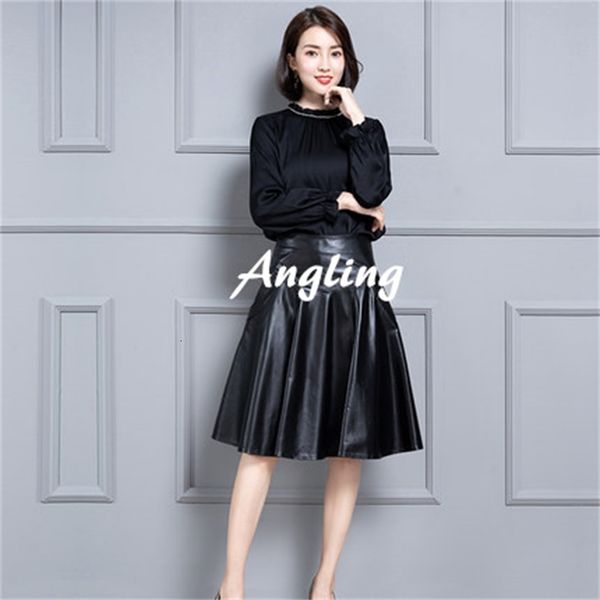 

2021 genuine new natural fashion real sheep leather skirt k41 4uu1, Black