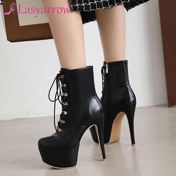 

boots lasyarrow autumn ankle women zipper thin heels short super high heel shoes female winter black red big size 48