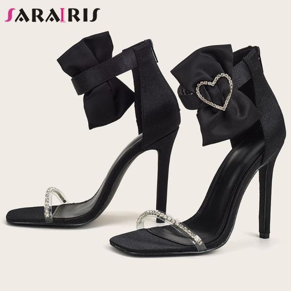 

sandals sarairis brand designer female sweet cute thin high heels bowknot zipper women 2021 summer shoes, Black