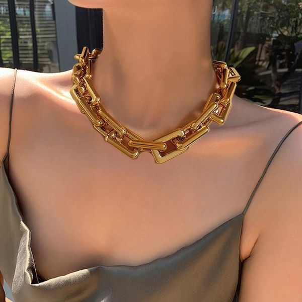 

retro exaggerated thick chain short necklace for women gold silver color 2021 fashion jewelry punk choker clavicle chain new, Golden;silver
