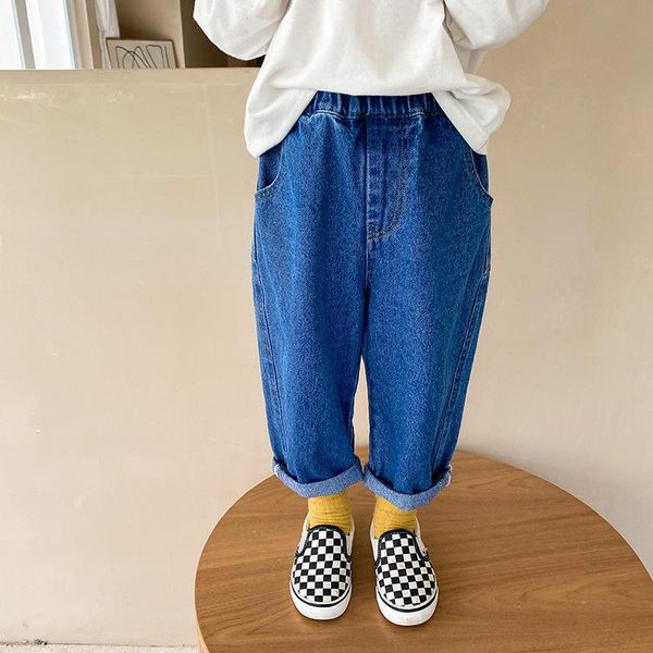 

jeans autumn casual 2021 fashion straight cotton denim pants 1-7y, Blue