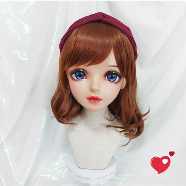 

party masks (miao11)female sweet girl resin half head kigurumi bjd eyes crossdress cosplay japanese anime role lolita mask with and wig