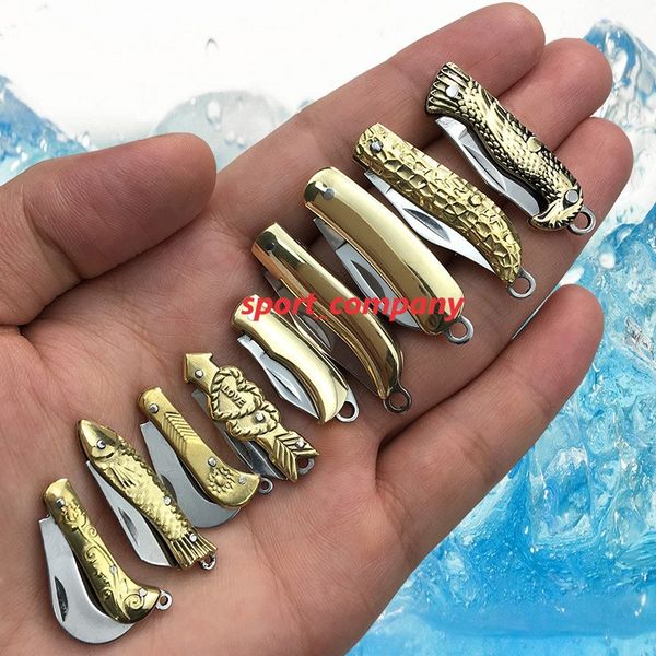 

in stock 11 styles mini folding knife brass handle small blade woman man self-defense keychain knives exquisite gifts cute key chain package