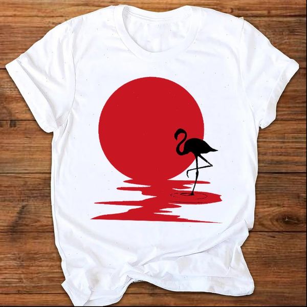 

women graphic flamingo beach printing fashion 90s fashion style print clothes lady tees female t shirt womens t shirt, White