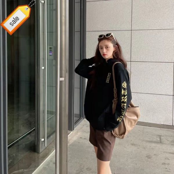 

version ~21s autumn and correct winter new crojia sanskrit cross flower arm ch bronzing flash powder hoodie tide, Black