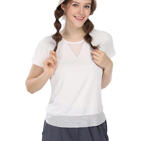 

yoga outfits women summer soft short sleeve cooling loose fit cool mesh sport jogging t-shirts, White;red
