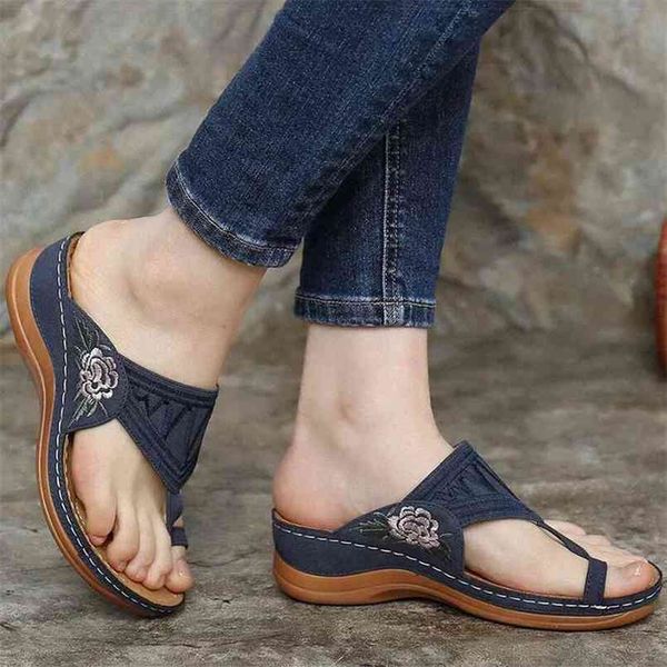 

women slippers summer shoes for flip flops embroidered wedges heels sandals slides female pantuflas 210607, Black