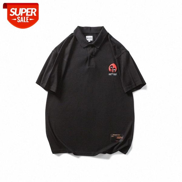 

mansclot character letter print lapel loose pullover short sleeve polo shirt #1o84, White;black