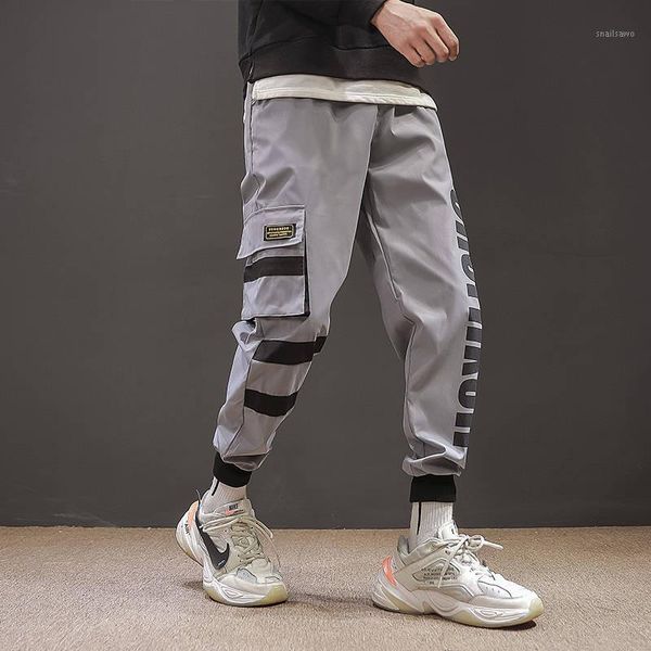 

casual patchwork side pocket cargo harem pants mens fashion japan high street autumn jogger streetwear hip hop trousers male men's, Black