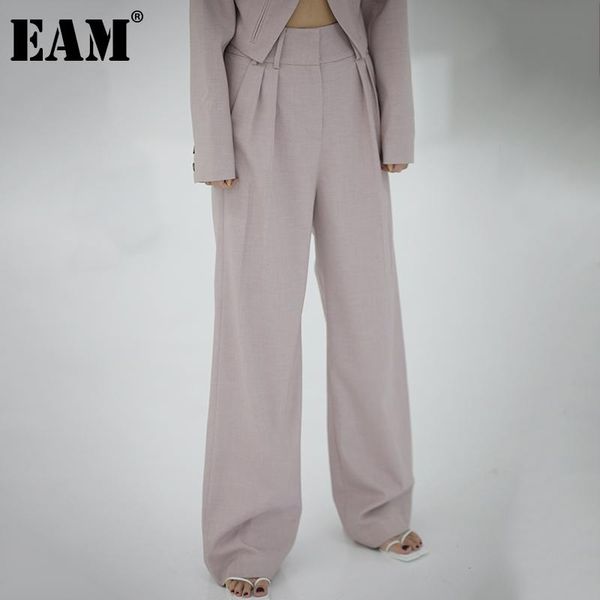 

[eam] high waist brief pleated temperament long wide leg trousers new loose fit pants women fashion spring autumn 2021 1s717, Black;white