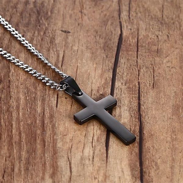 

pendant necklaces fashion punk male black cross color gold stainless steel jesus necklace jewelry for cool men gift, Silver