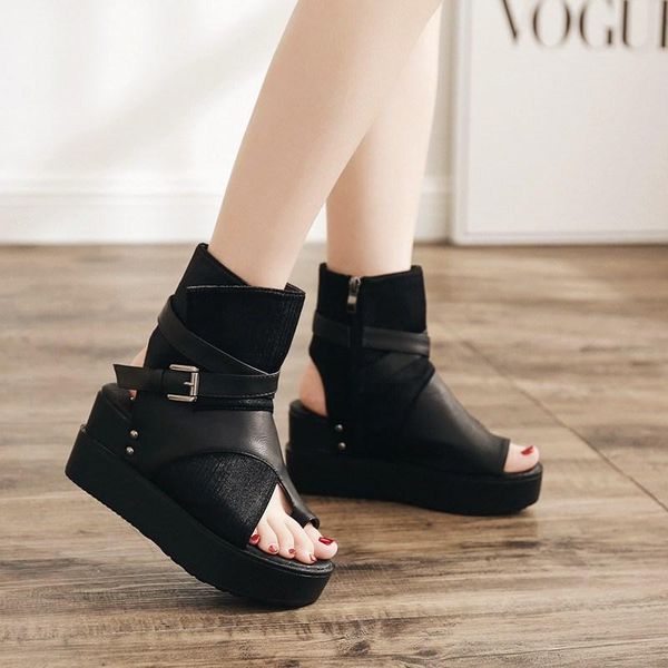 

slippers sandals women's 2021 summer retro inner-increasing over-toed shoes high-thick-soled sponge cake black roman tid