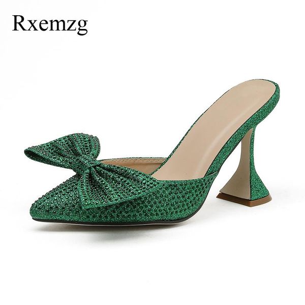 

rxemzg pointed toe goblet high heels woman slippers crystal bowknot summer shoes bling bling rhinestone sequins dress sandals, Black