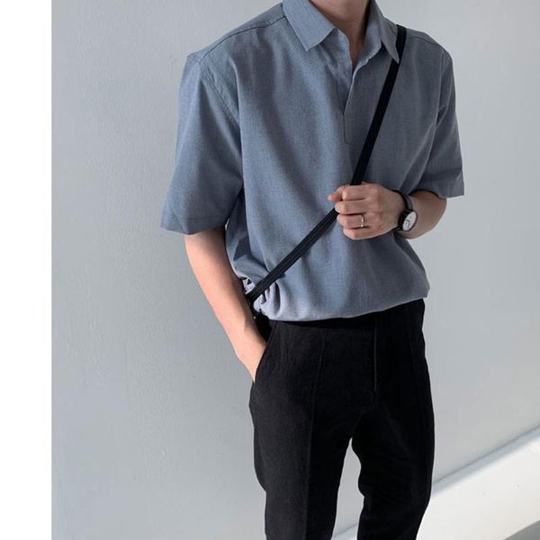 

korean style shirts casual loose fashion short sleeve summer streetwear shirts ropa de hombre men's clothing db60sh, White;black