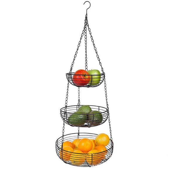 

storage baskets christmas decor 3 tier wire hanging fruit basket home kitchen metal vegetable organizer 3-layer #20