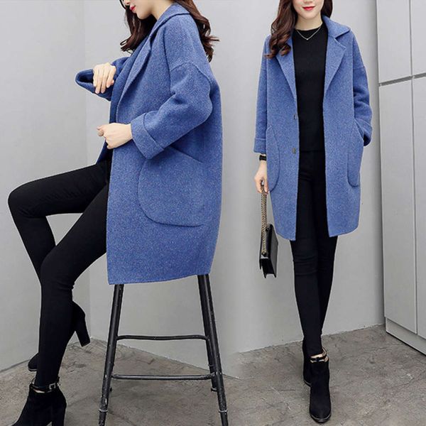 

2021autumn and mid long 2019 korean women's woolen winter coat women, Black