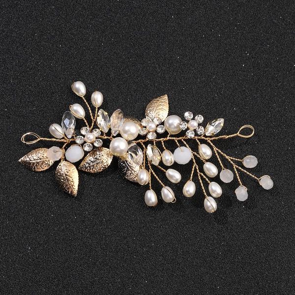 

hair clips & barrettes wedding boho headband for women girls handmade pearl and leaf bride headpiece vines clip accessories bn, Golden;silver