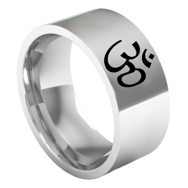 

8mm yuga om symbol rings stainless steel men religious band size 6-13, Silver