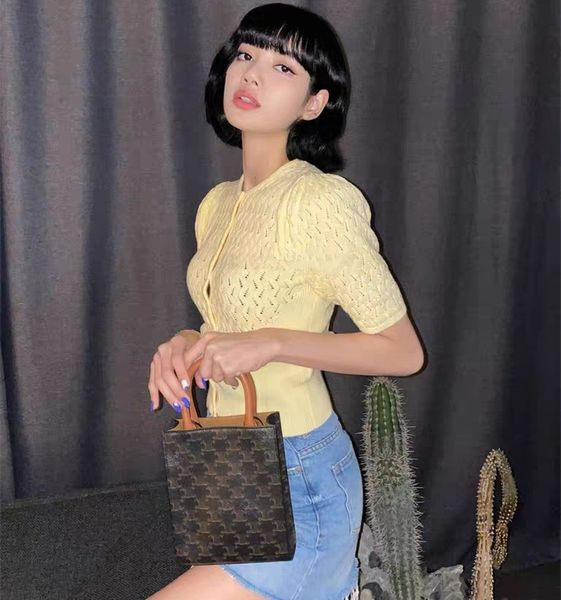 

2021 early spring new women sweater retro high waist hollow crochet slim short sleeve knit zqnh, White;black