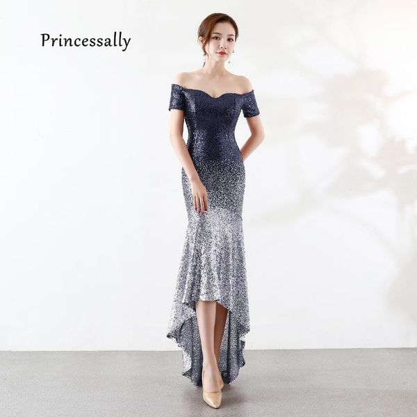

party dresses high low sequin evening dress mermaid short front long back off the shoulder abiti da sera vestido cerimonia formal, White;black