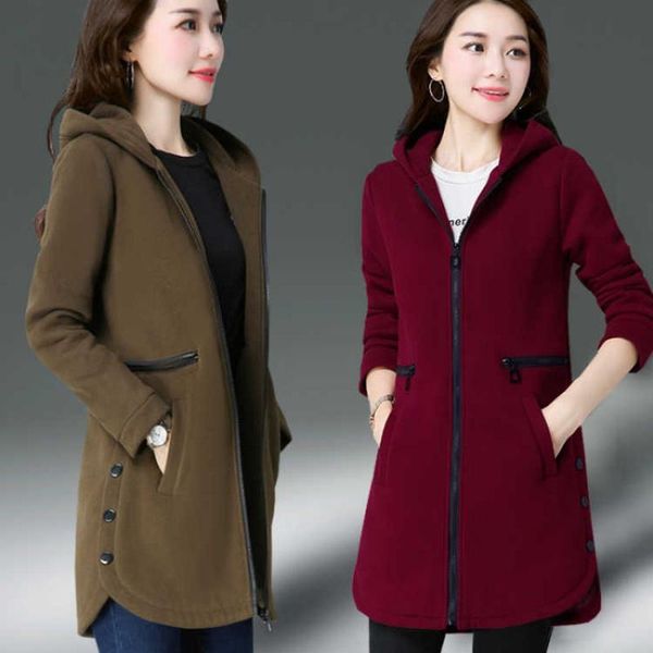 

women's hoodies & sweatshirts fashion women hoodie 2021 autumn winter solid color casual jacket mid-long hooded zipper plus velvet outw, Black